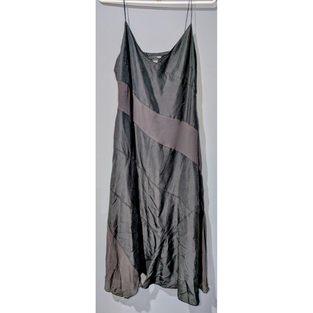 Vintage H&M Black Divided Satin & Sheer Panel Slip Dress Size 8 Spaghetti Straps
